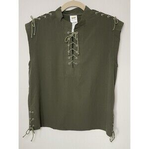 Mens Medieval Costume Sleeveless Pirate Shirts Renaissance Lace Up Tank Top XL